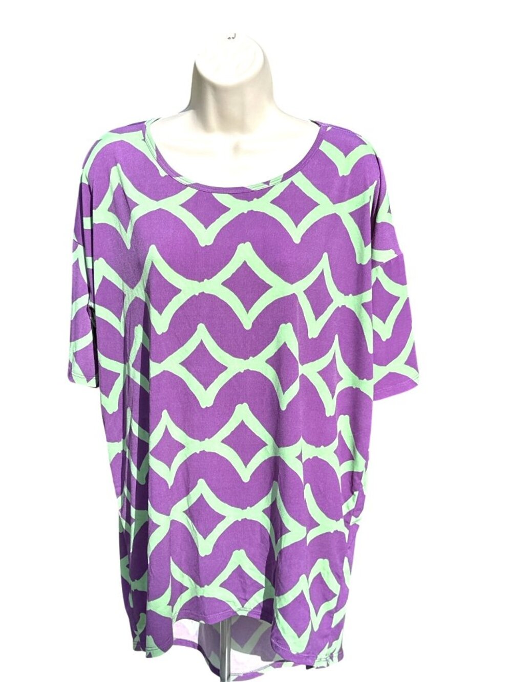LuLaRoe Small Purple Green Irma Geometric High Low Oversized Tunic Top Stretch